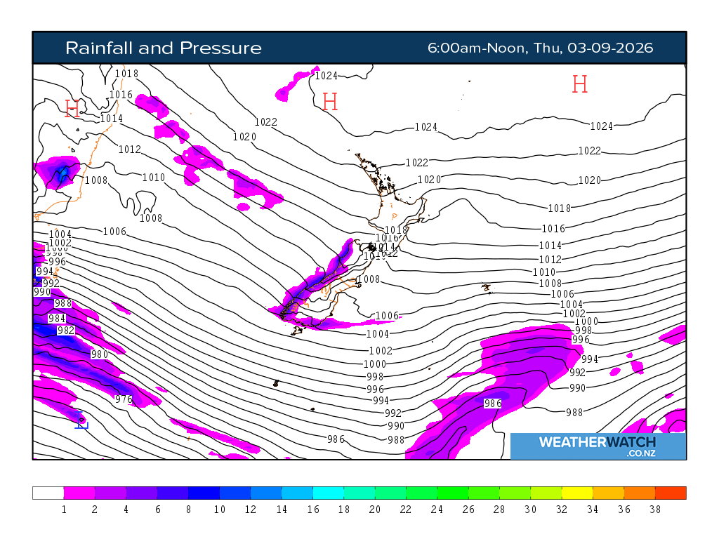 Rainfall and pressure for 6:01am on Thu 3 September 2026