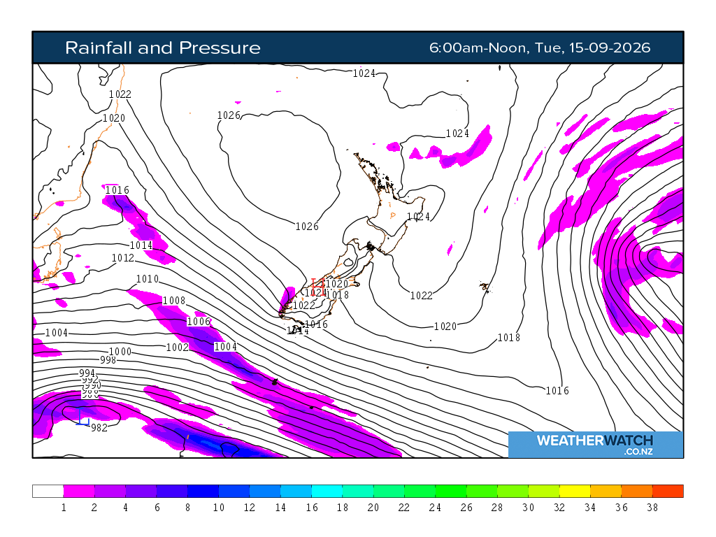 Rainfall and pressure for 6:01am on Tue 15 September 2026