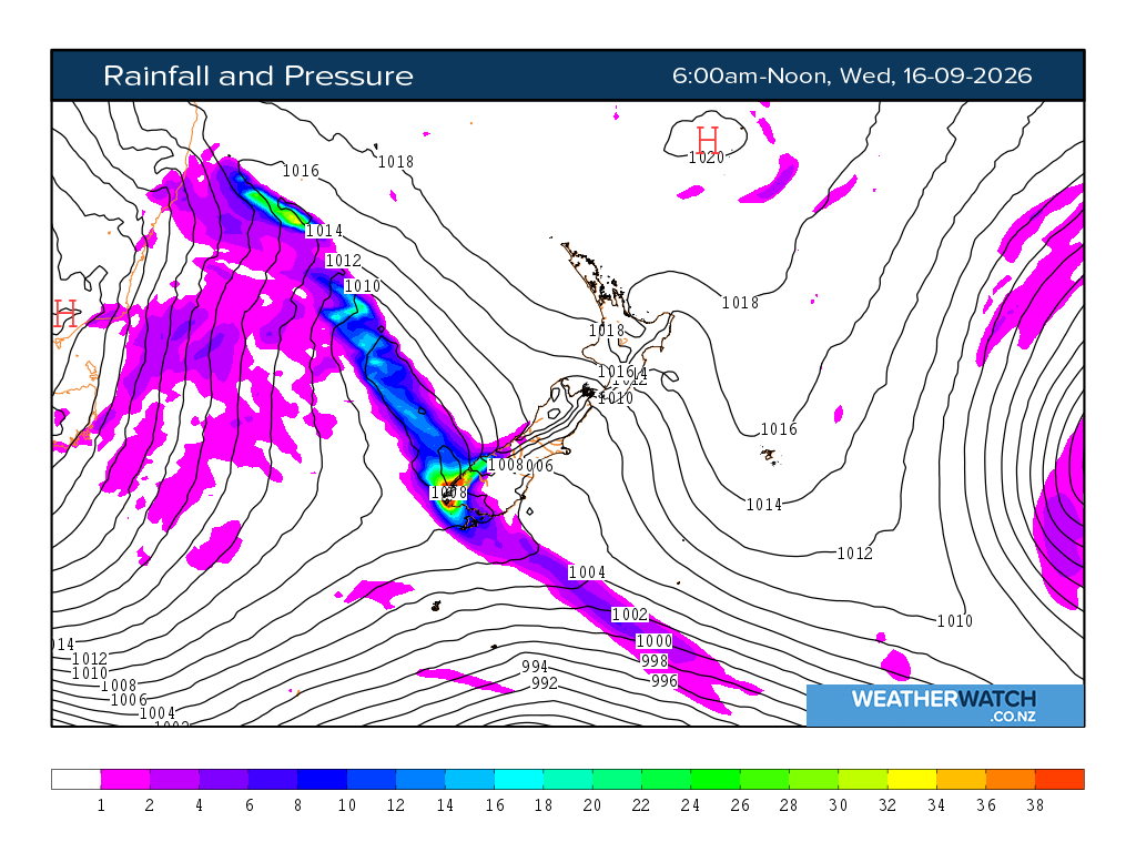 Rainfall and pressure for 6:01am on Wed 16 September 2026