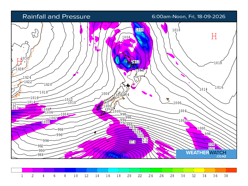 Rainfall and pressure for 6:01am on Fri 18 September 2026