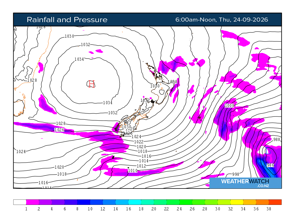 Rainfall and pressure for 6:01am on Thu 24 September 2026