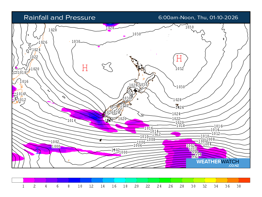 Rainfall and pressure for 7:01am on Thu 1 October 2026