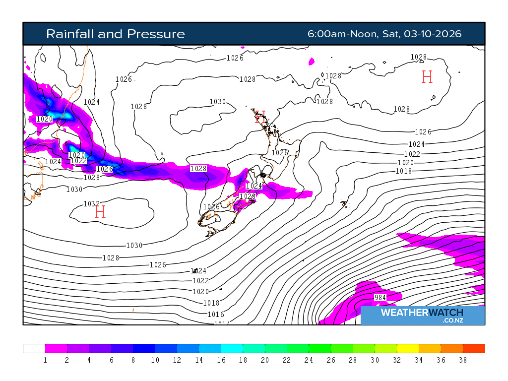 Rainfall and pressure for 7:01am on Sat 3 October 2026