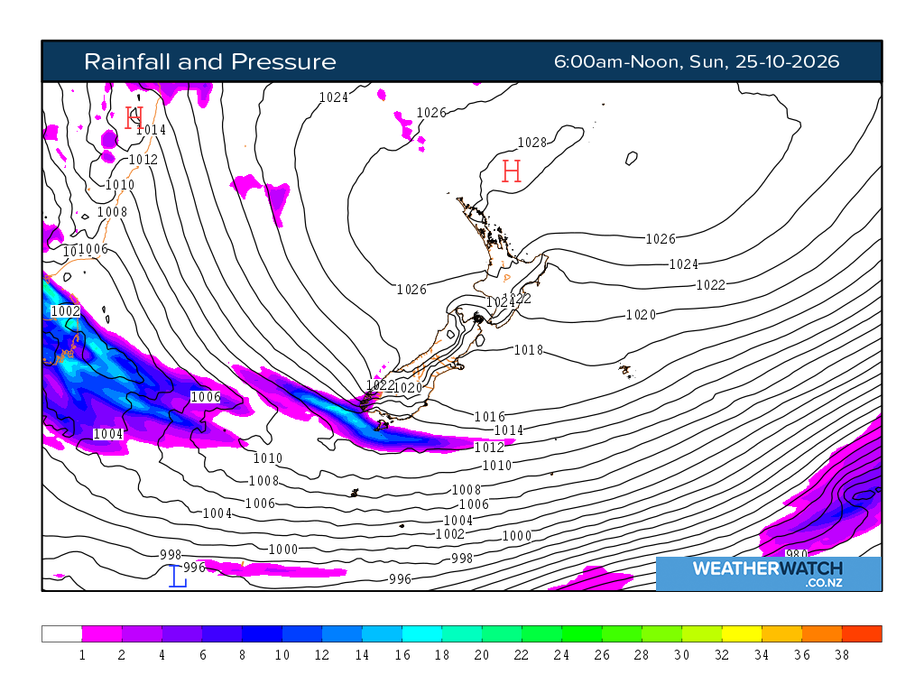 Rainfall and pressure for 7:01am on Sun 25 October 2026