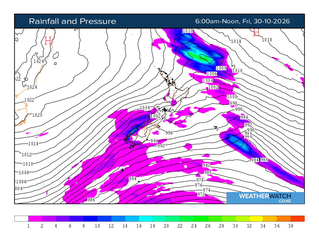 Rainfall and pressure for 7:01am on Fri 30 October 2026