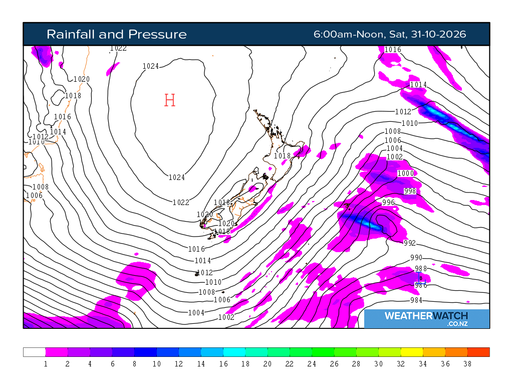 Rainfall and pressure for 7:01am on Sat 31 October 2026