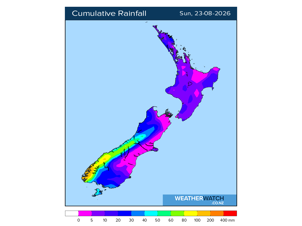 Cumulative rainfall for 6:01am on Sun 23 August 2026