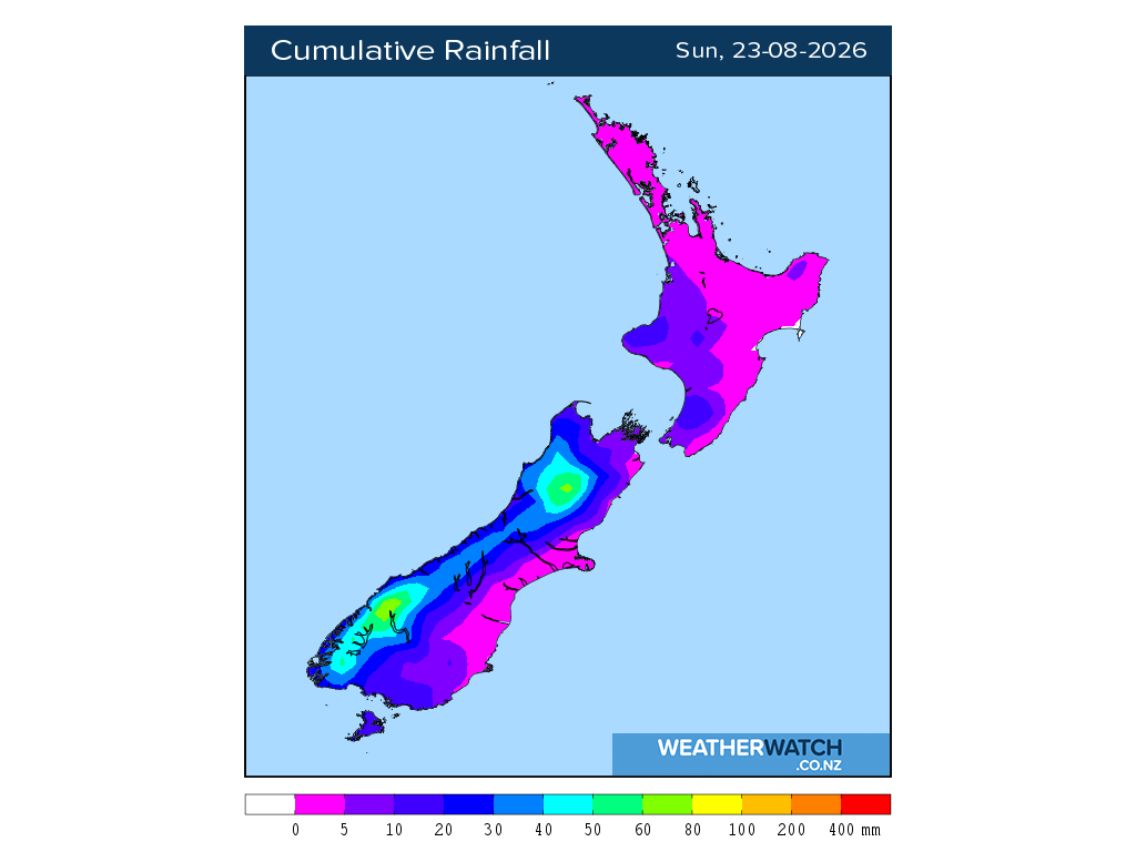 Cumulative rainfall for 6:01am on Sun 23 August 2026