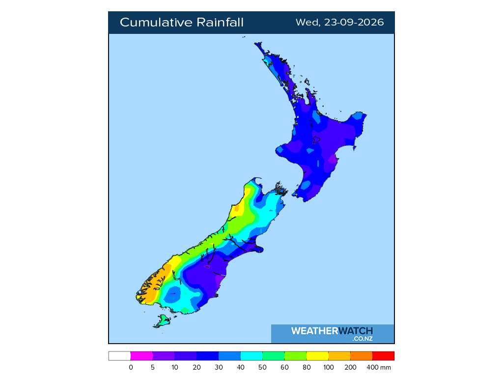 Cumulative rainfall for 7:01am on Wed 23 September 2026