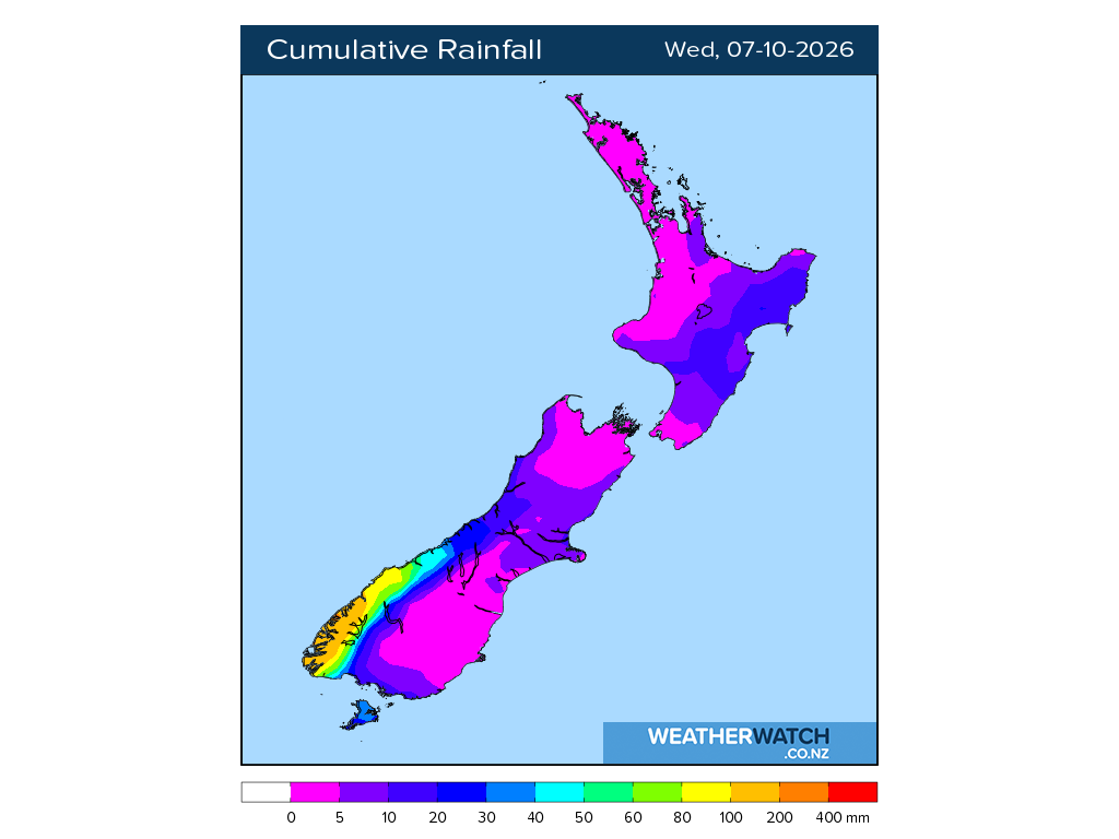 Cumulative rainfall for 7:01am on Wed 7 October 2026