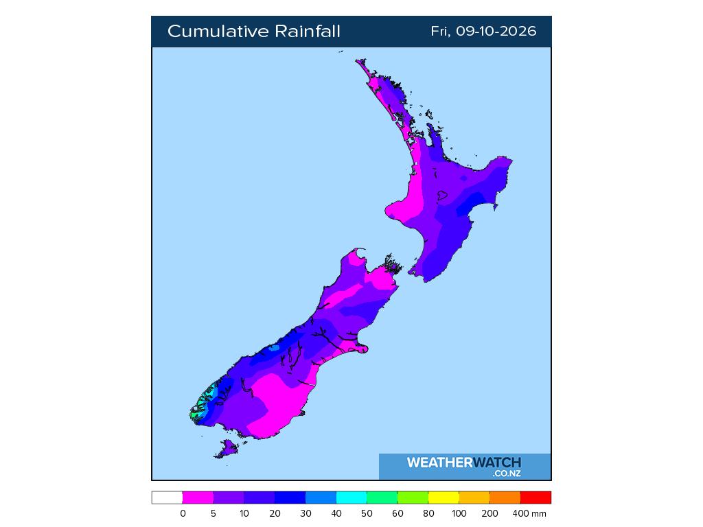 Cumulative rainfall for 7:01am on Fri 9 October 2026