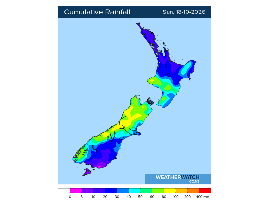 Cumulative rainfall for 7:01am on Sun 18 October 2026