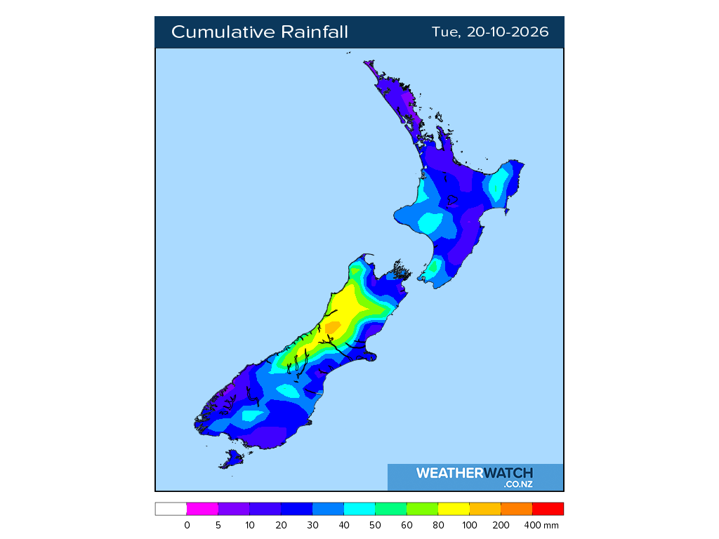 Cumulative rainfall for 7:01am on Tue 20 October 2026