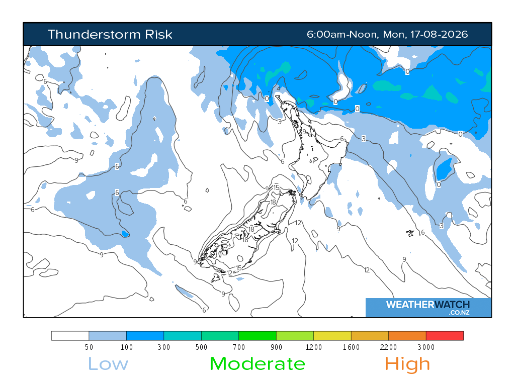 Thunderstorm risk for 6:01am on Mon 17 August 2026