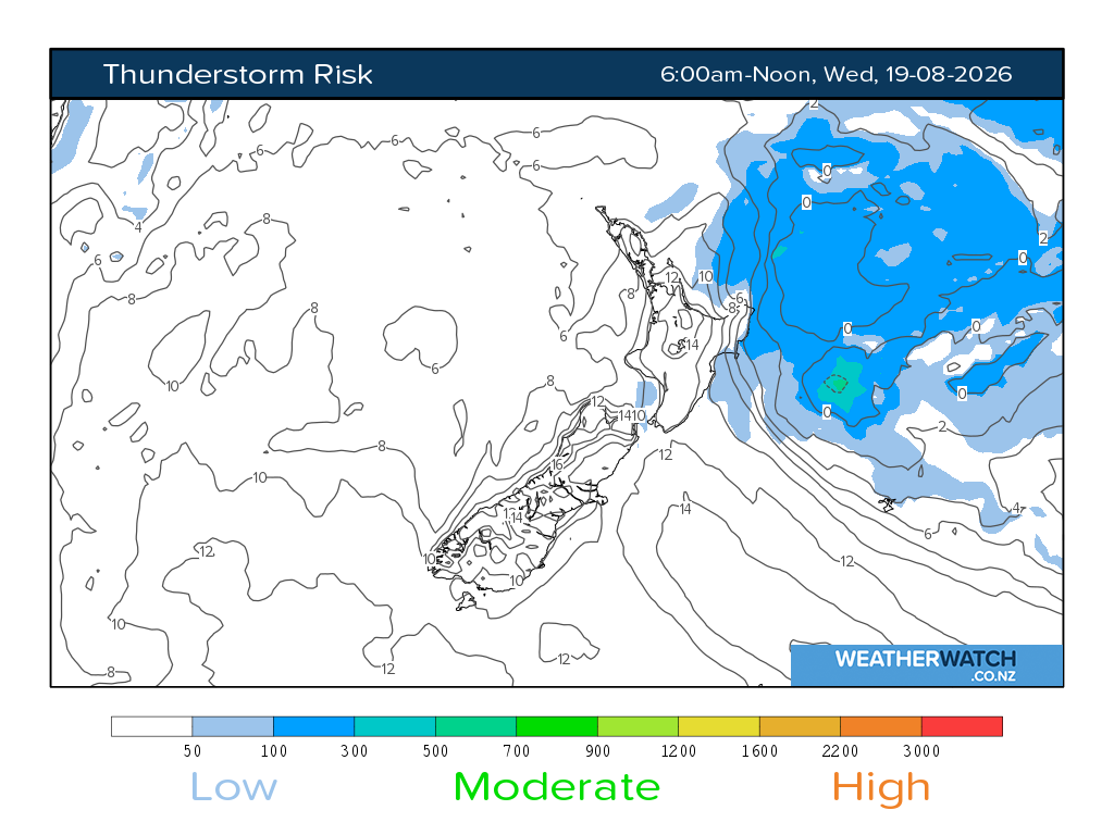 Thunderstorm risk for 6:01am on Wed 19 August 2026