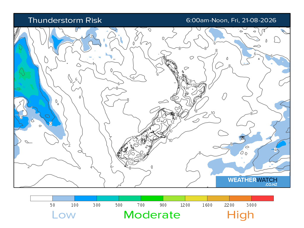 Thunderstorm risk for 6:01am on Fri 21 August 2026