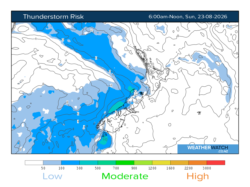 Thunderstorm risk for 6:01am on Sun 23 August 2026