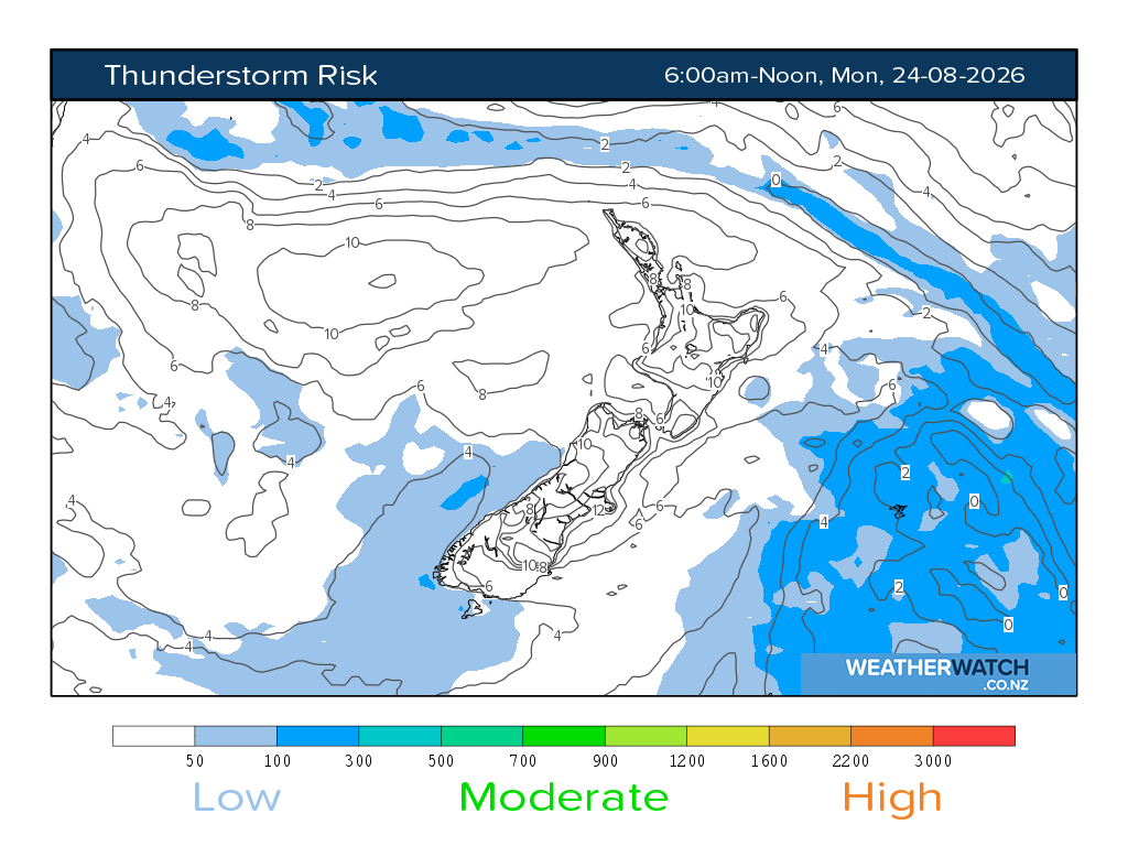 Thunderstorm risk for 6:01am on Mon 24 August 2026
