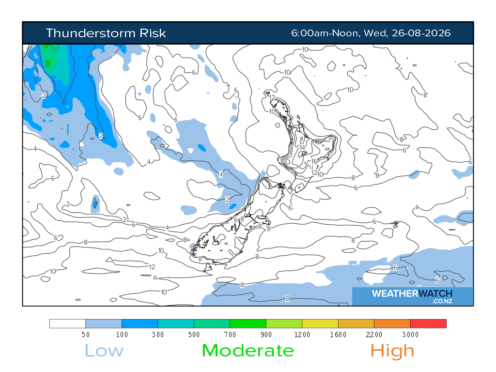 Thunderstorm risk for 6:01am on Wed 26 August 2026