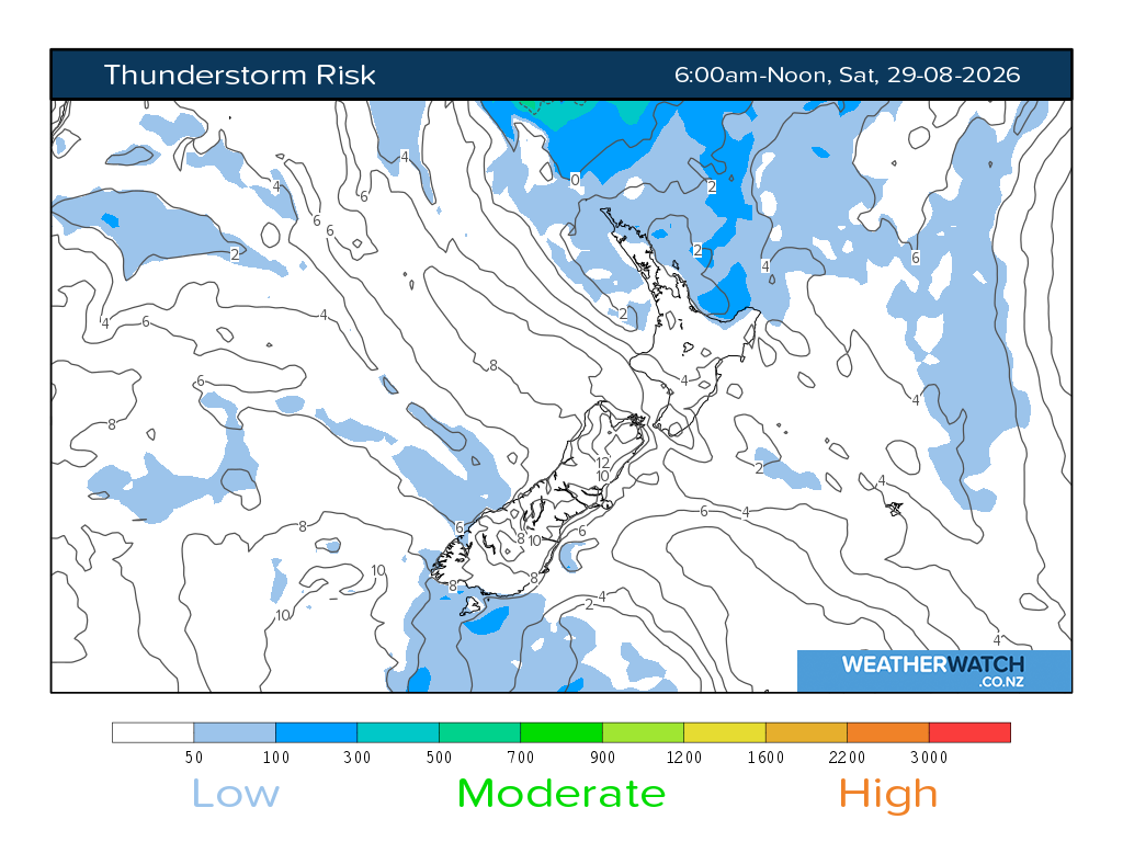 Thunderstorm risk for 6:01am on Sat 29 August 2026
