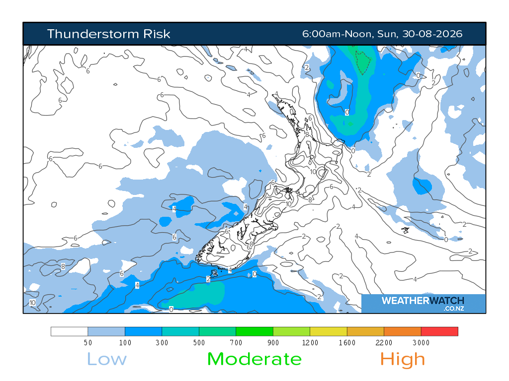 Thunderstorm risk for 6:01am on Sun 30 August 2026