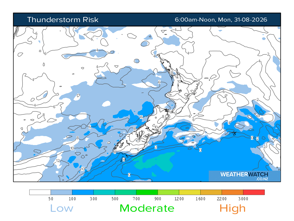 Thunderstorm risk for 6:01am on Mon 31 August 2026
