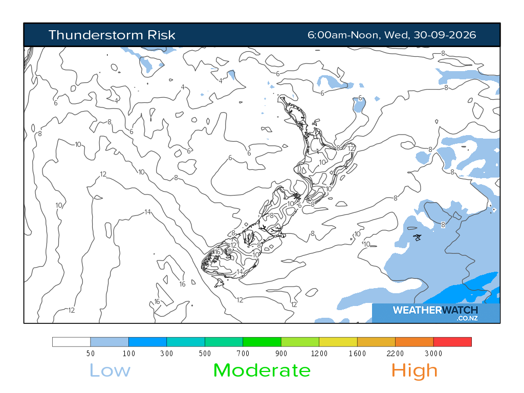 Thunderstorm risk for 7:01am on Wed 30 September 2026