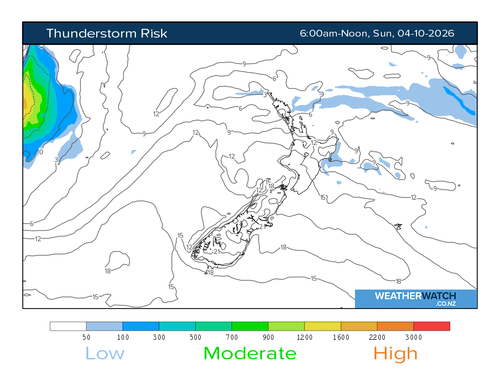 Thunderstorm risk for 7:01am on Sun 4 October 2026