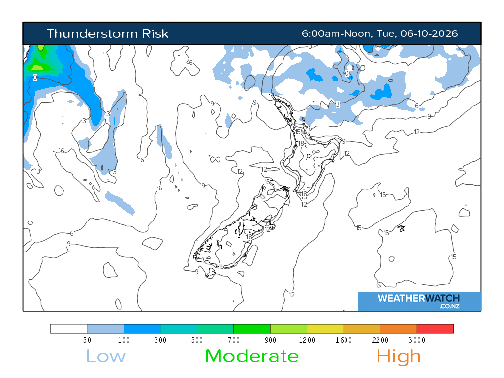 Thunderstorm risk for 7:01am on Tue 6 October 2026