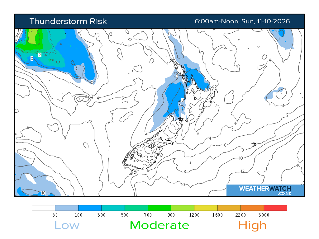 Thunderstorm risk for 7:01am on Sun 11 October 2026