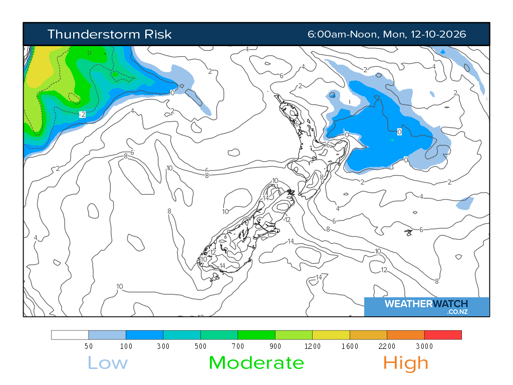 Thunderstorm risk for 7:01am on Mon 12 October 2026