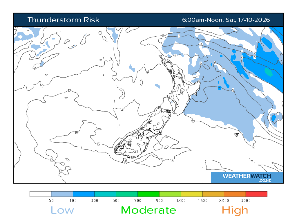 Thunderstorm risk for 7:01am on Sat 17 October 2026