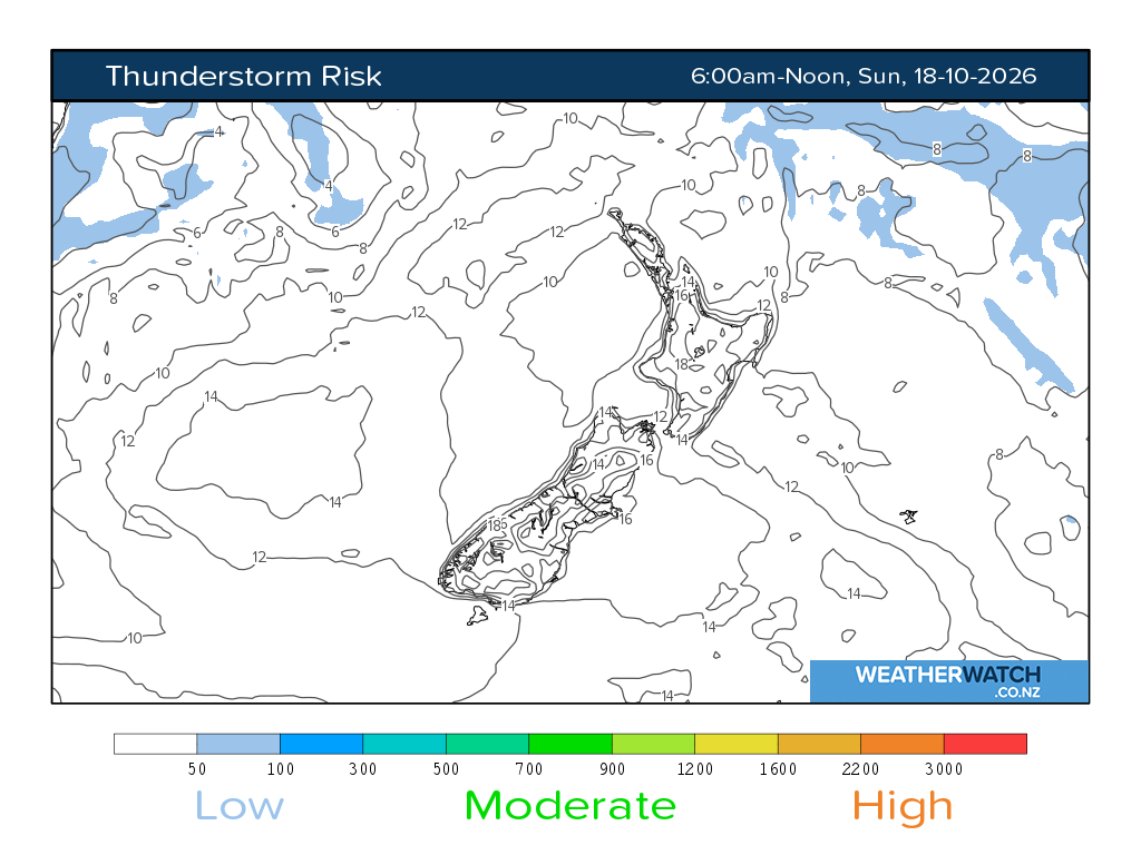 Thunderstorm risk for 7:01am on Sun 18 October 2026