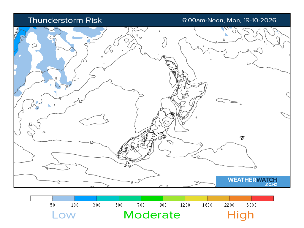 Thunderstorm risk for 7:01am on Mon 19 October 2026