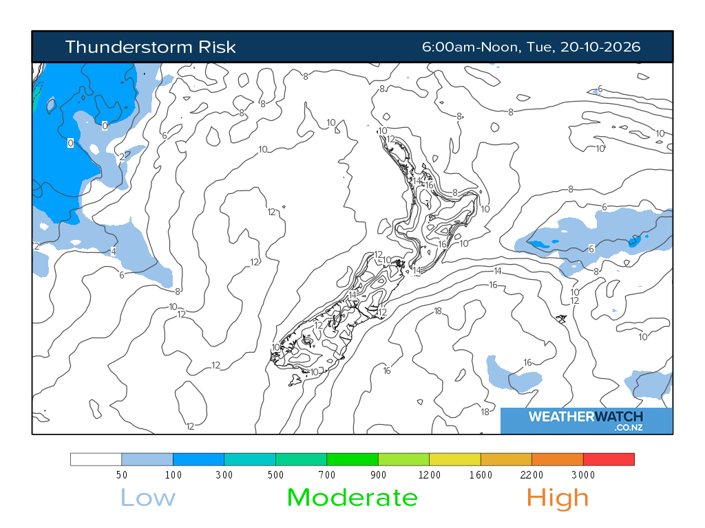 Thunderstorm risk for 7:01am on Tue 20 October 2026