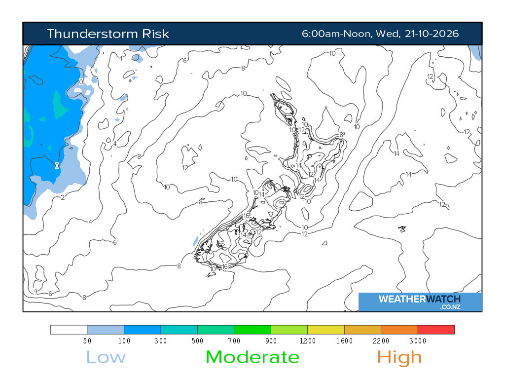 Thunderstorm risk for 7:01am on Wed 21 October 2026