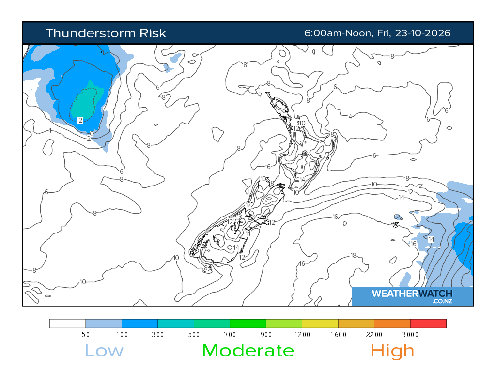 Thunderstorm risk for 7:01am on Fri 23 October 2026