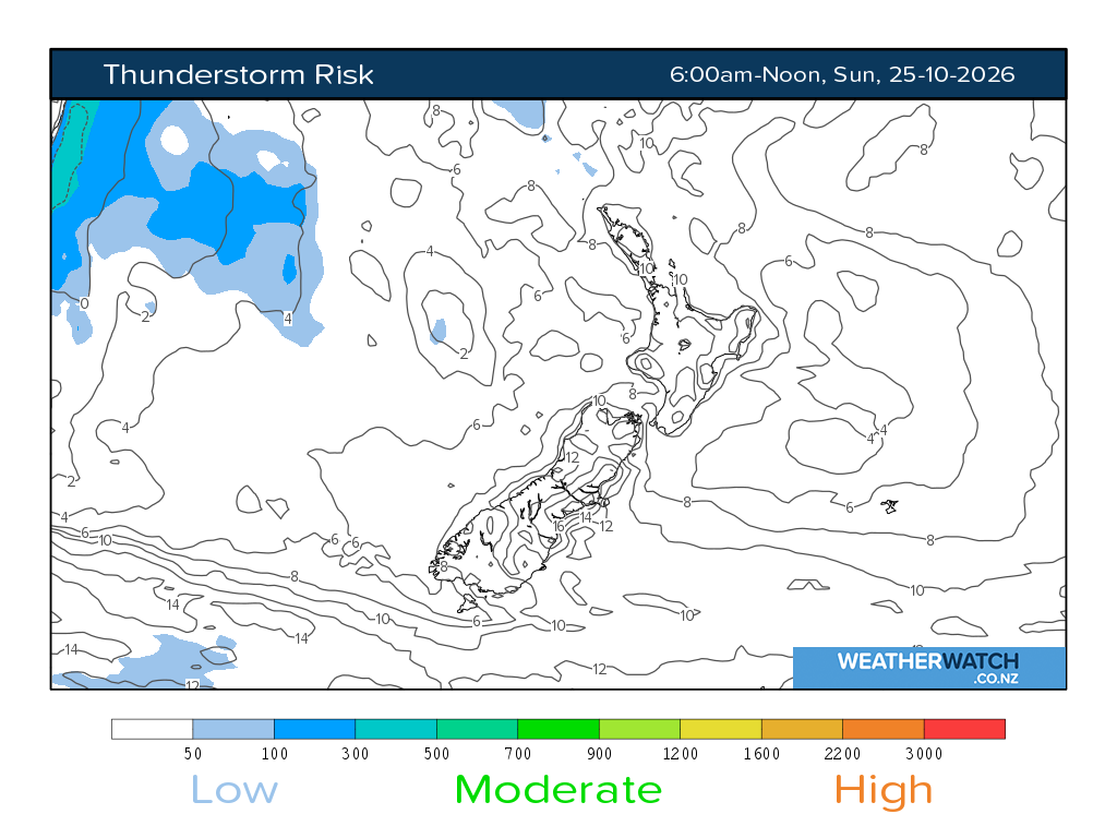 Thunderstorm risk for 7:01am on Sun 25 October 2026