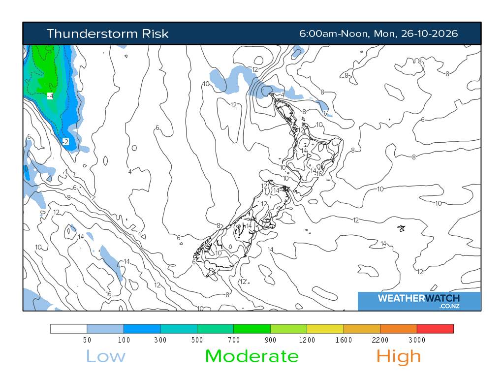 Thunderstorm risk for 7:01am on Mon 26 October 2026