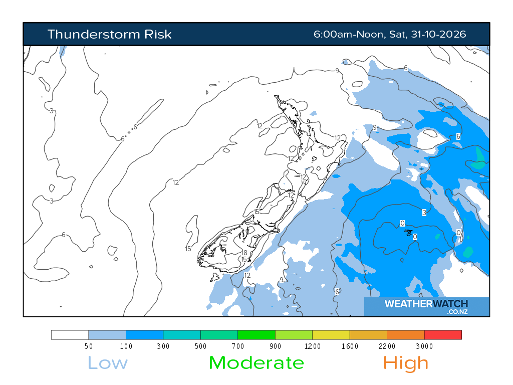 Thunderstorm risk for 7:01am on Sat 31 October 2026