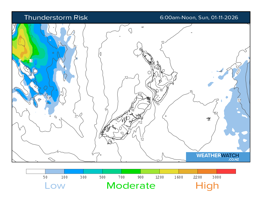 Thunderstorm risk for 7:01am on Sun 1 November 2026