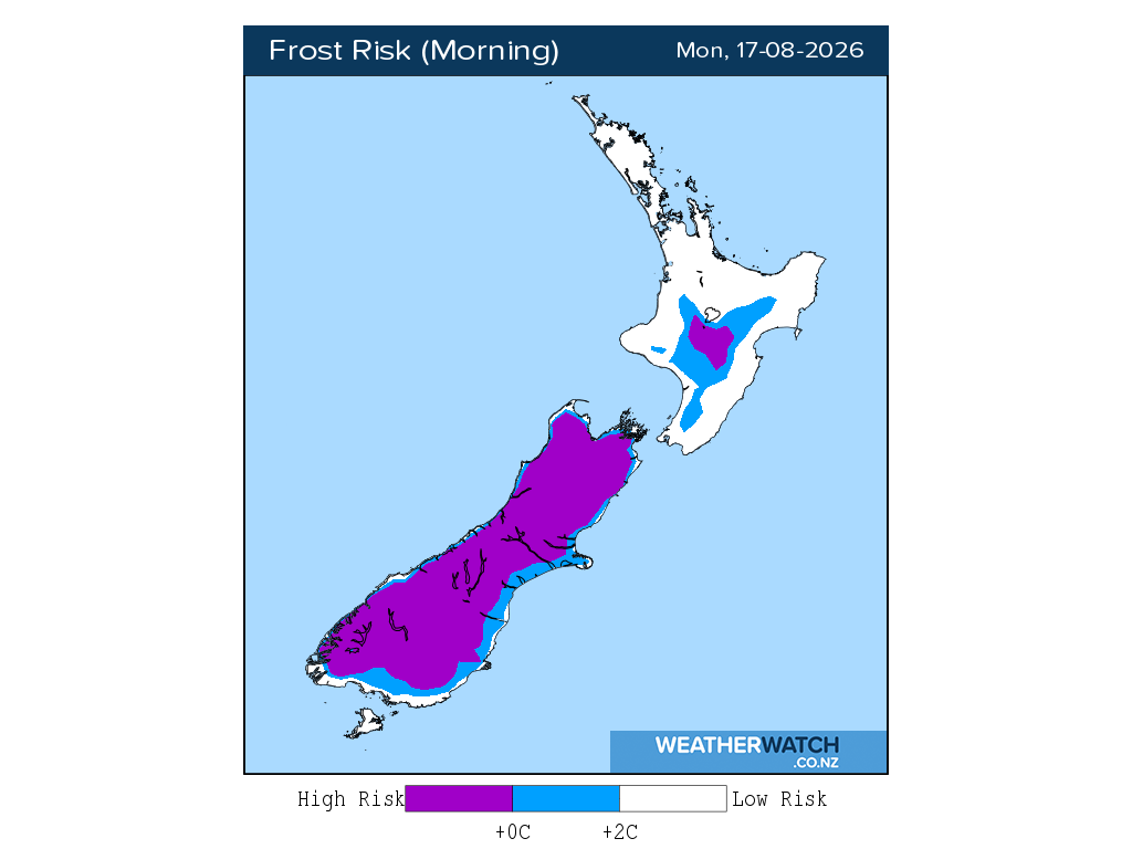 Frost risk for 12:01am on Mon 17 August 2026