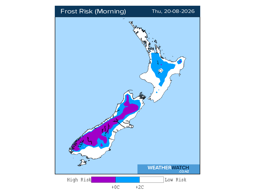 Frost risk for 12:01am on Thu 20 August 2026