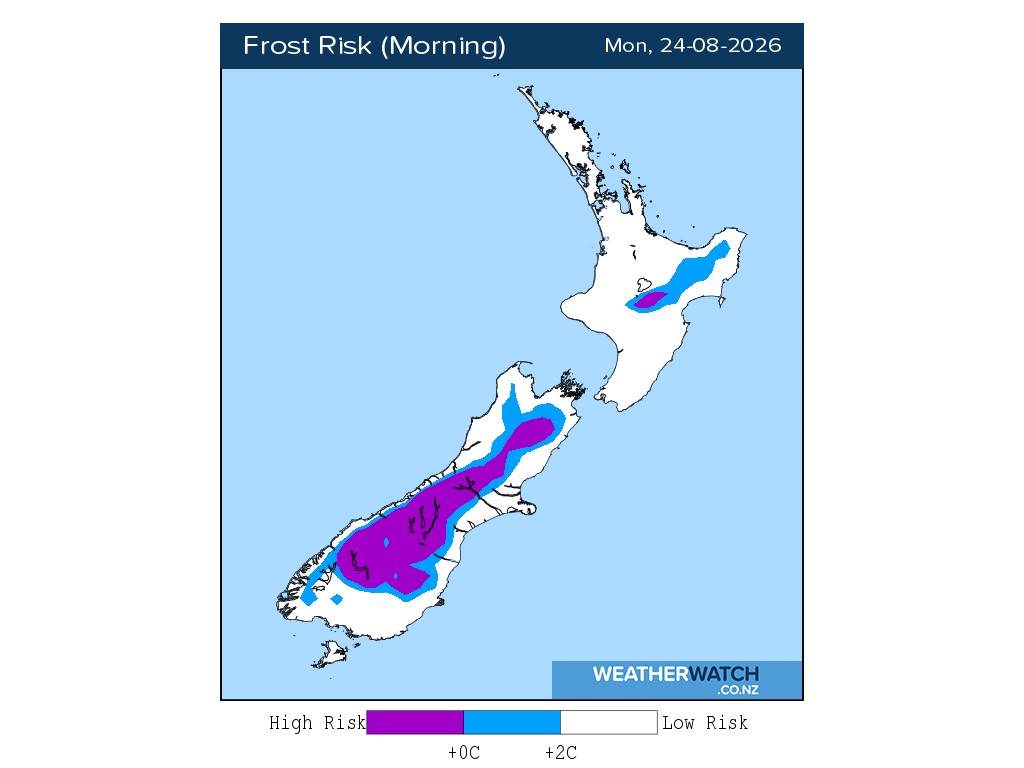 Frost risk for 12:01am on Mon 24 August 2026