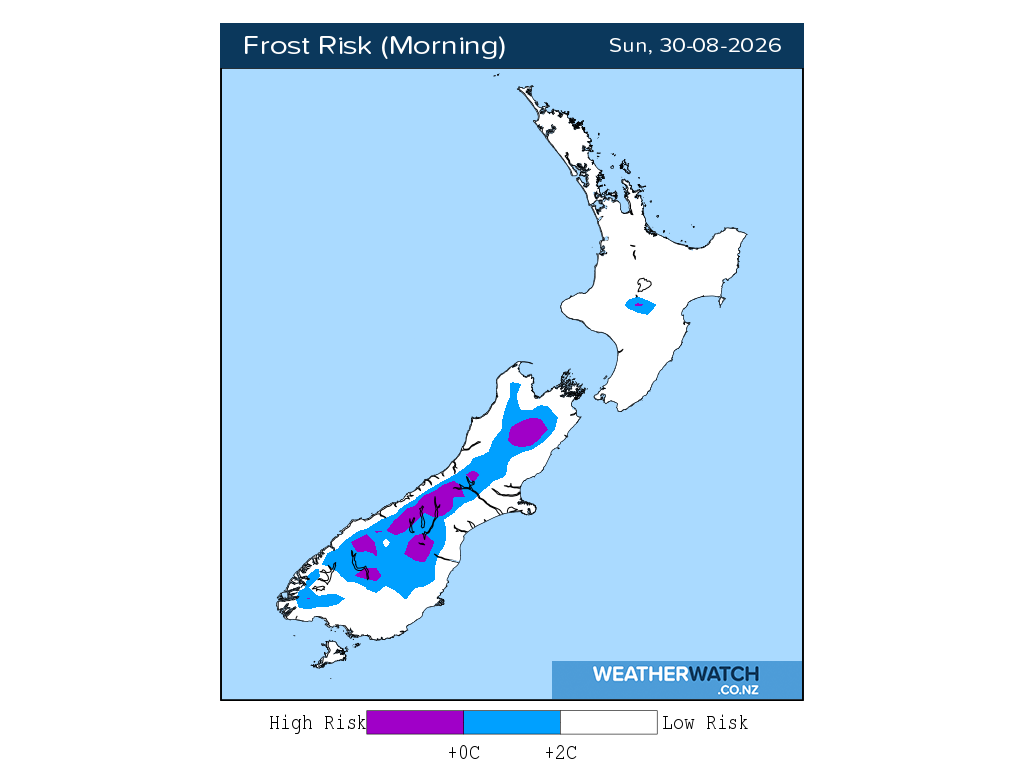 Frost risk for 12:01am on Sun 30 August 2026