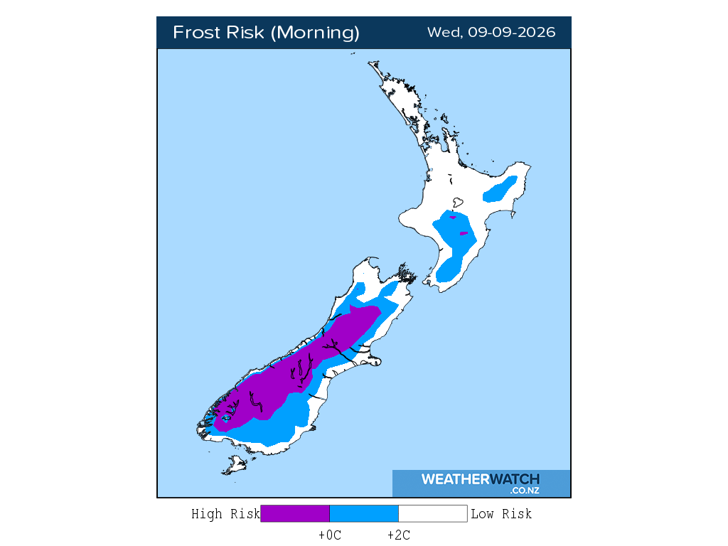 Frost risk for 12:01am on Wed 9 September 2026