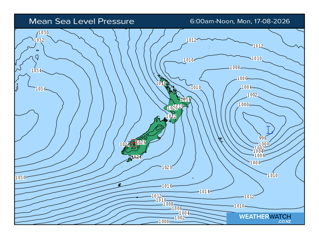Mean sea level pressure for 6:01am on Mon 17 August 2026