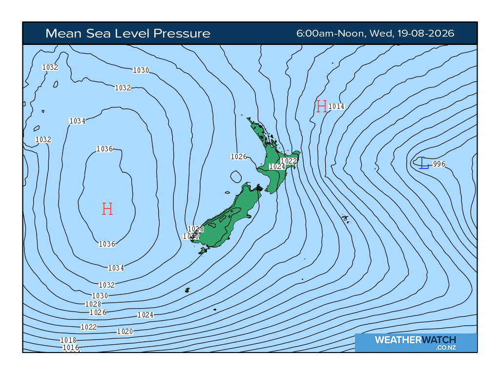 Mean sea level pressure for 6:01am on Wed 19 August 2026
