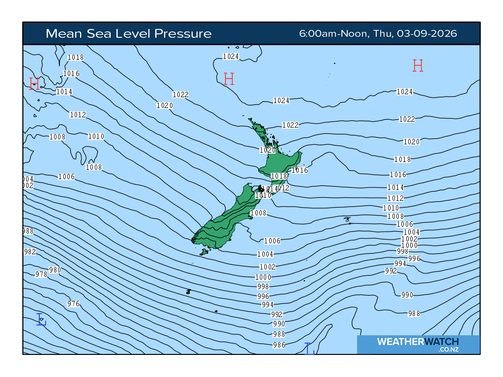 Mean sea level pressure for 6:01am on Thu 3 September 2026