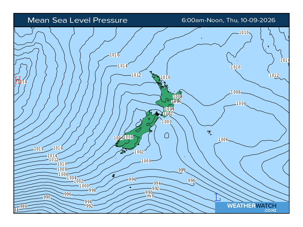 Mean sea level pressure for 6:01am on Thu 10 September 2026